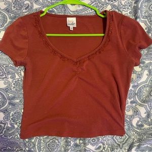 Burgundy mini tee/crop top, small